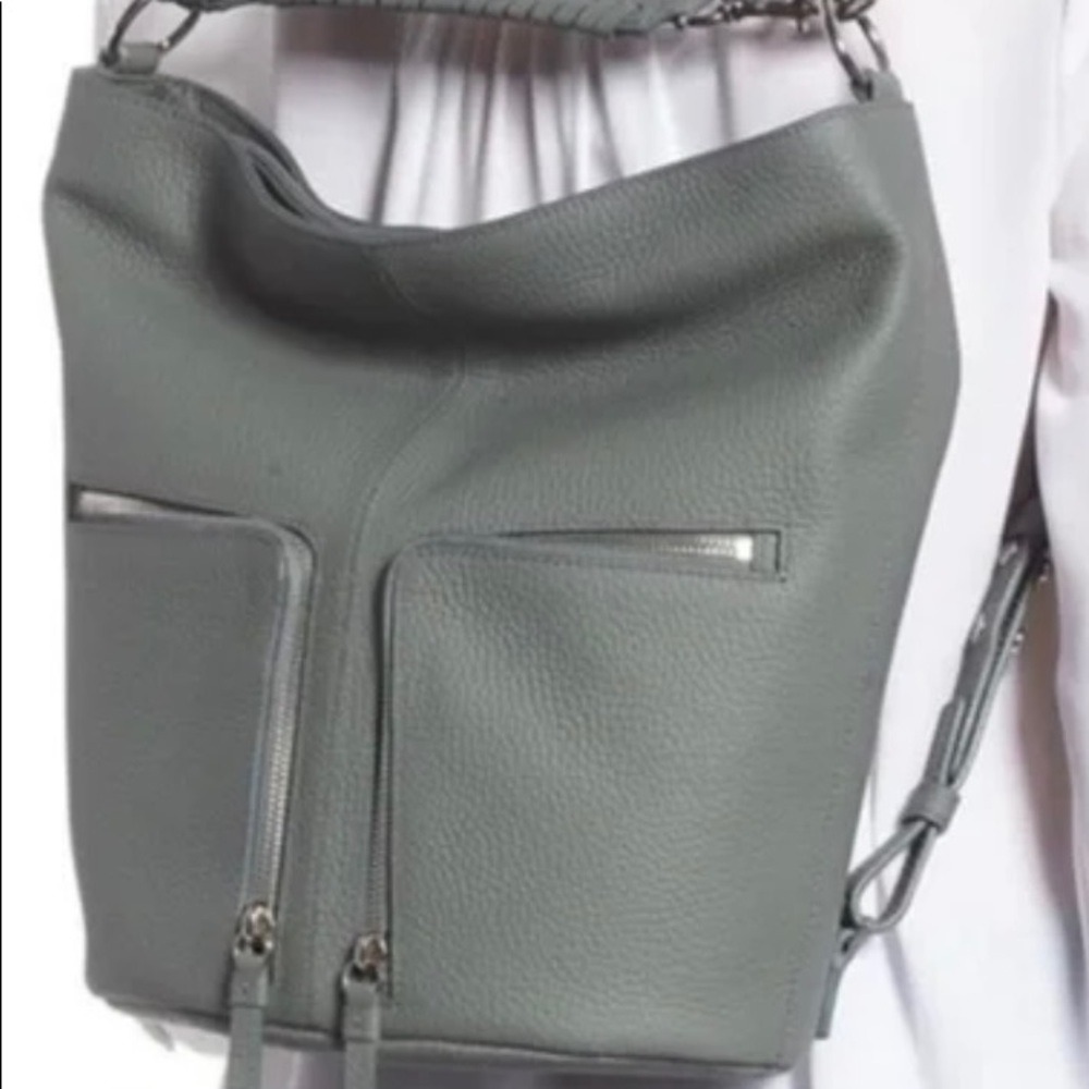 All Saints Convertible Pebble Leather Fetch Lea Bag, Mink Gray